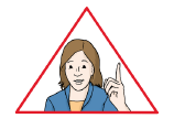 Achtung: Eine Frau mit erhobenem Zeigefinger in einem roten Dreieck